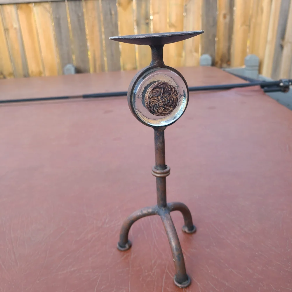 wrought‎ iron candle holder rustic finish unique glass accent